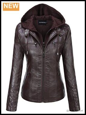 Women's Faux Leather Moto Biker Jacket Hooded Detachable